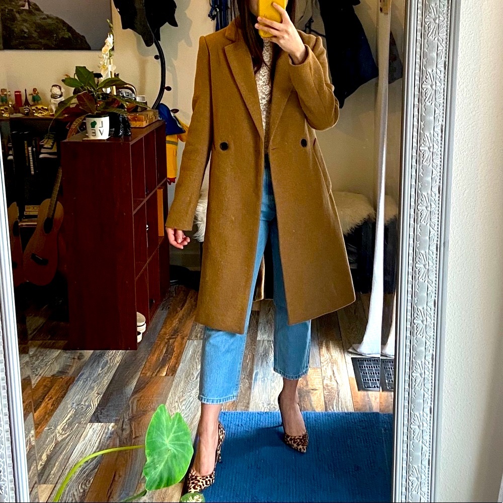Bershka Tan Camel Tie Waist Coat XS